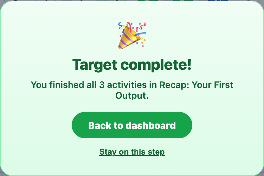 Finishing the final activity completes the target.